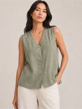 Kathie Lee Collection Vintage Linen Blend Vest Tank